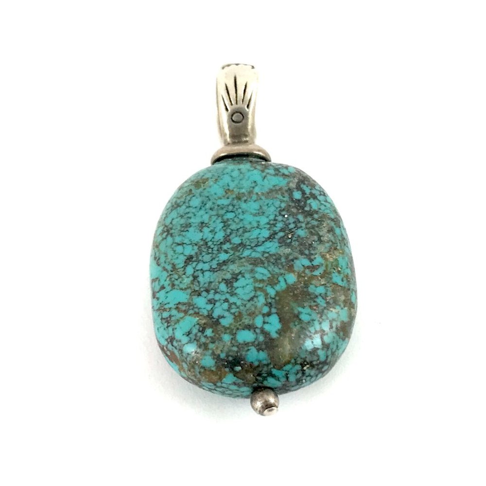 Sterling Silver 925 Vintage Native Navajo Lander Turquoise Pendant